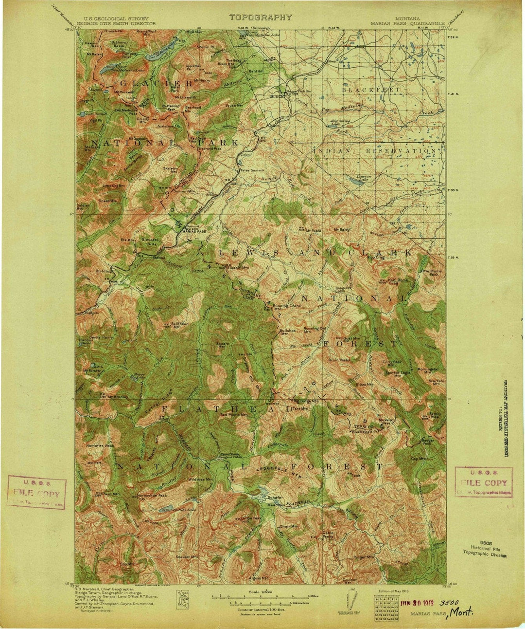 1913 Marias Pass, MT - Montana - USGS Topographic Map