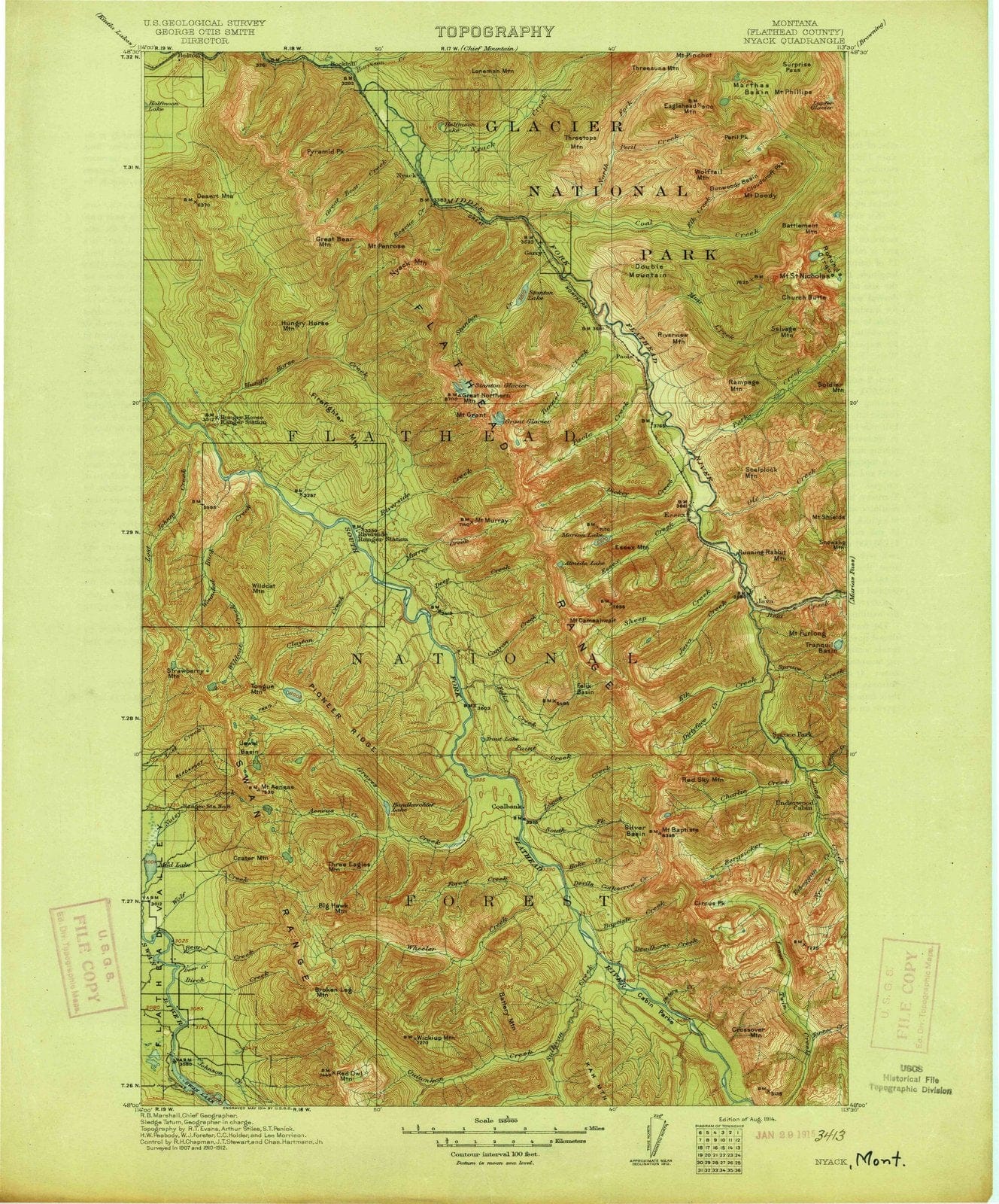 1914 Nyack, MT - Montana - USGS Topographic Map