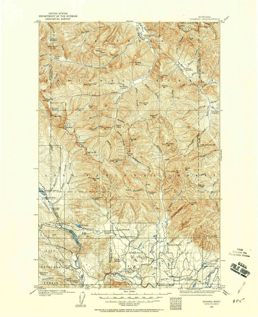 1902 Ovando, MT - Montana - USGS Topographic Map