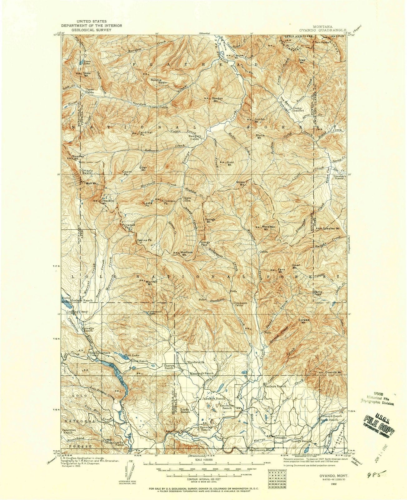 1902 Ovando, MT - Montana - USGS Topographic Map