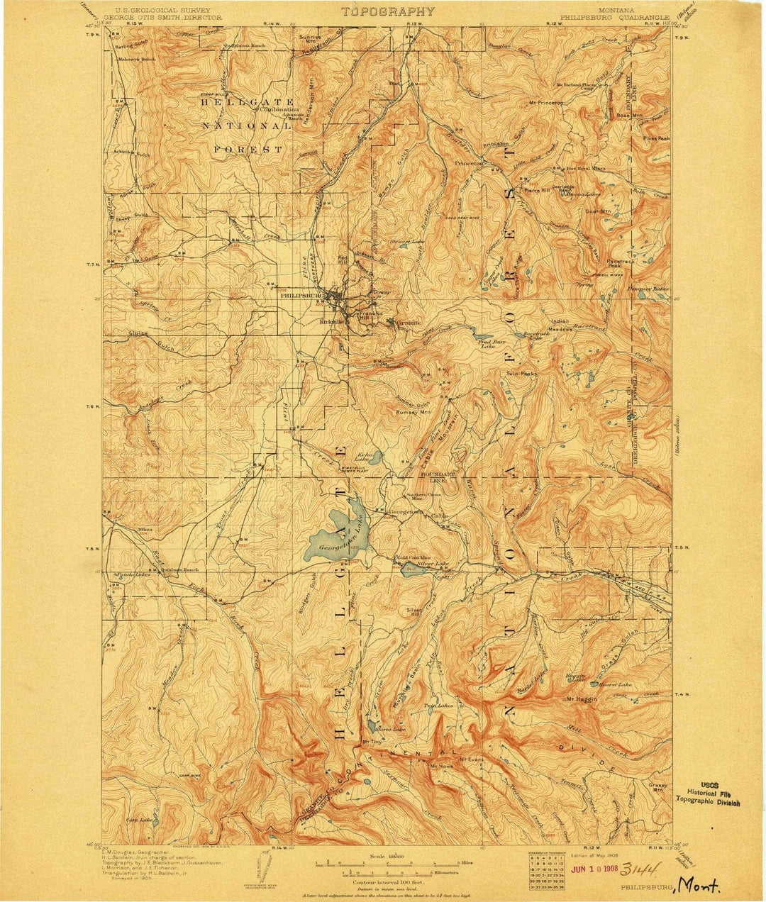 1908 Philipsburg, MT - Montana - USGS Topographic Map
