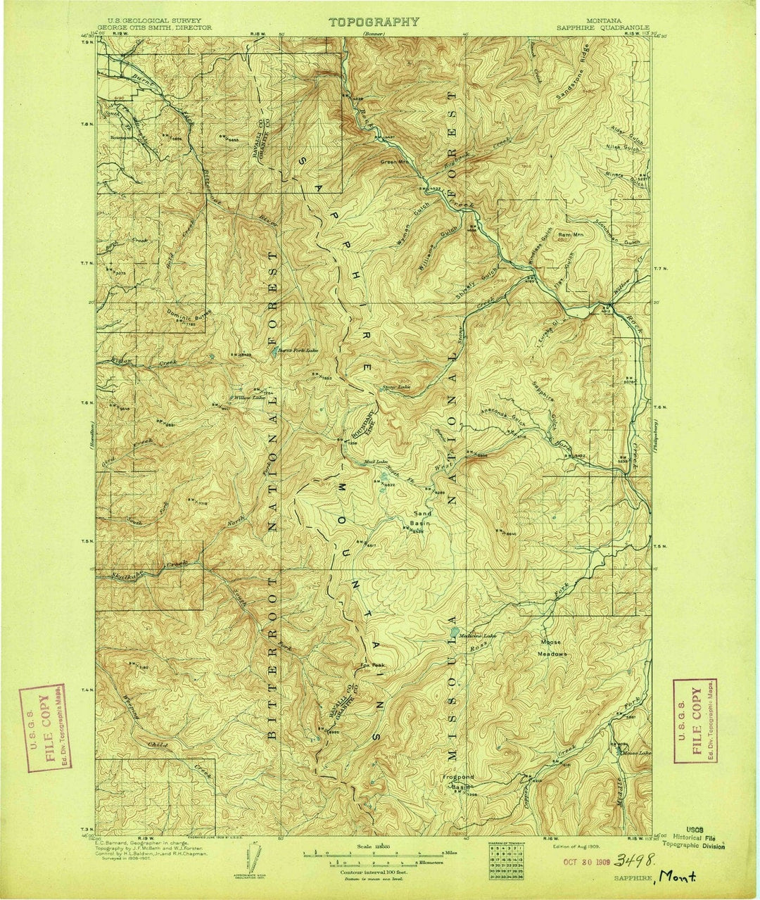 1909 Sapphire, MT - Montana - USGS Topographic Map