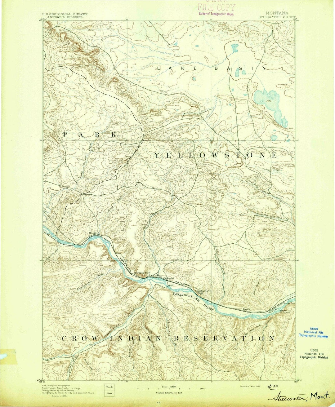 1892 Stillwater, MT - Montana - USGS Topographic Map