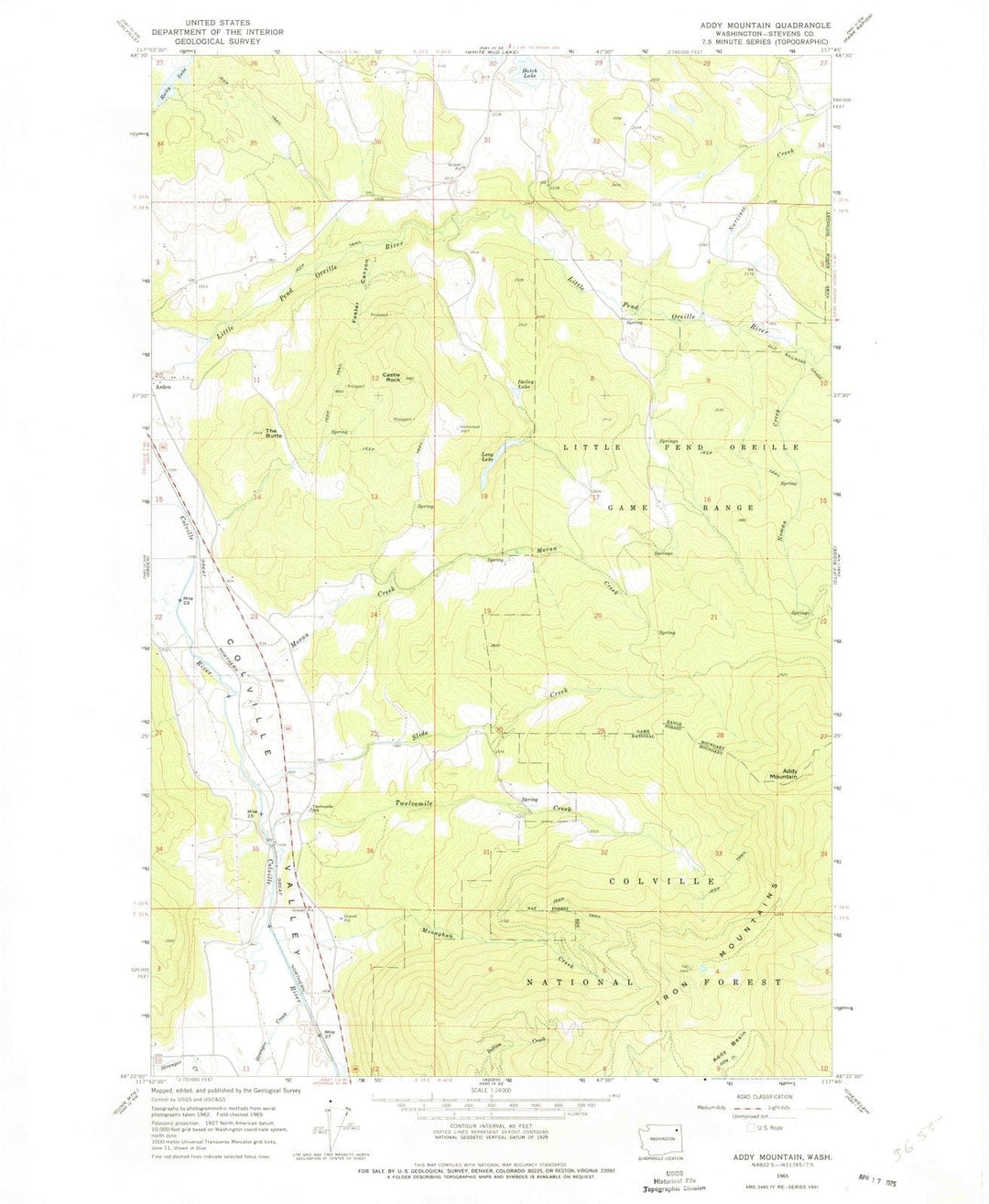 1965 Addy Mountain, WA - Washington - USGS Topographic Map