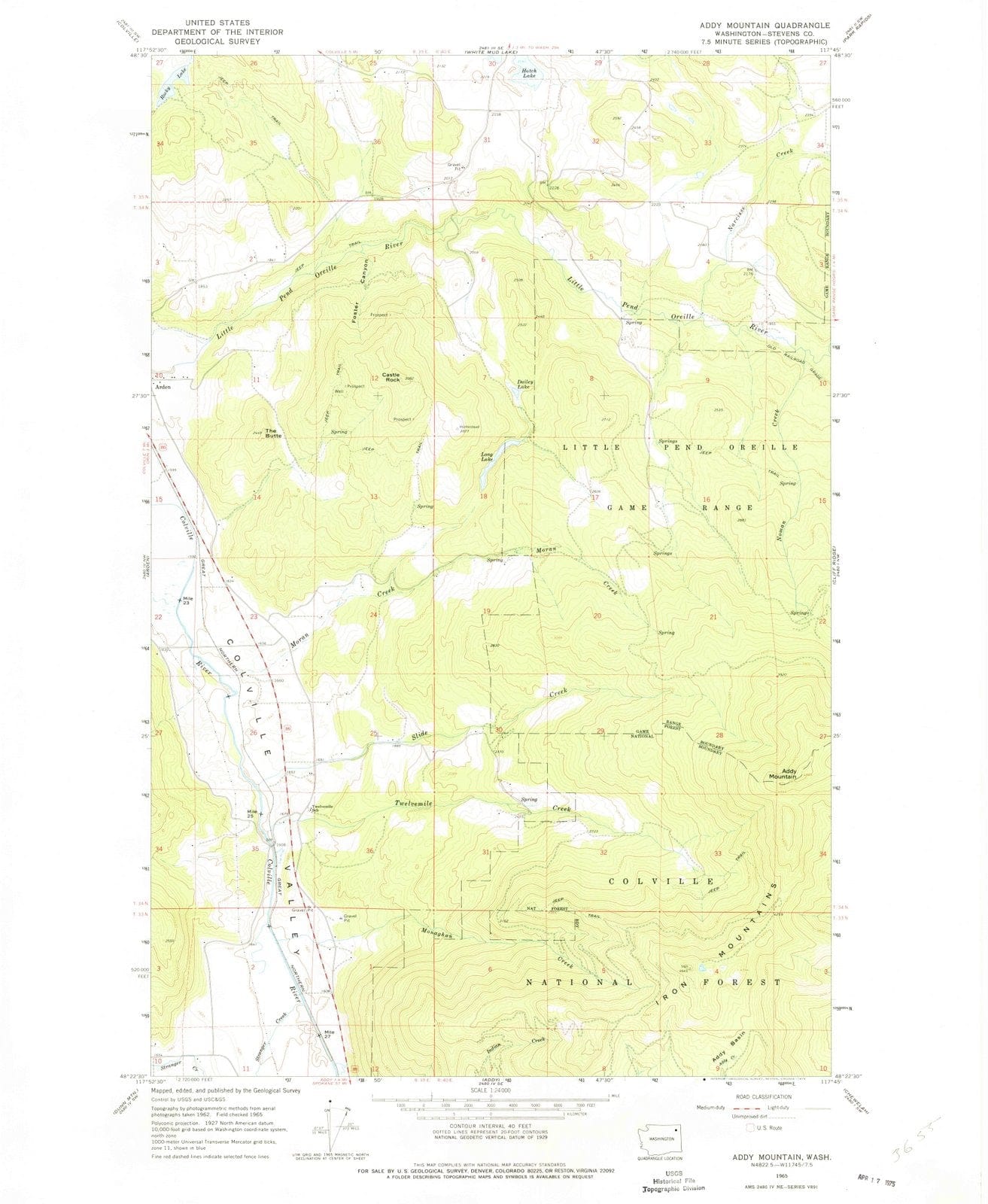 1965 Addy Mountain, WA - Washington - USGS Topographic Map