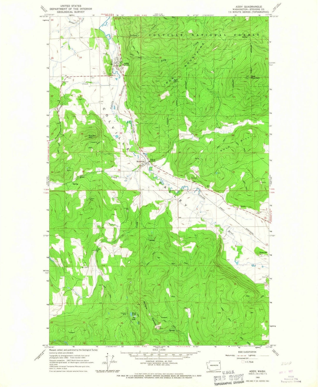 1965 Addy, WA - Washington - USGS Topographic Map