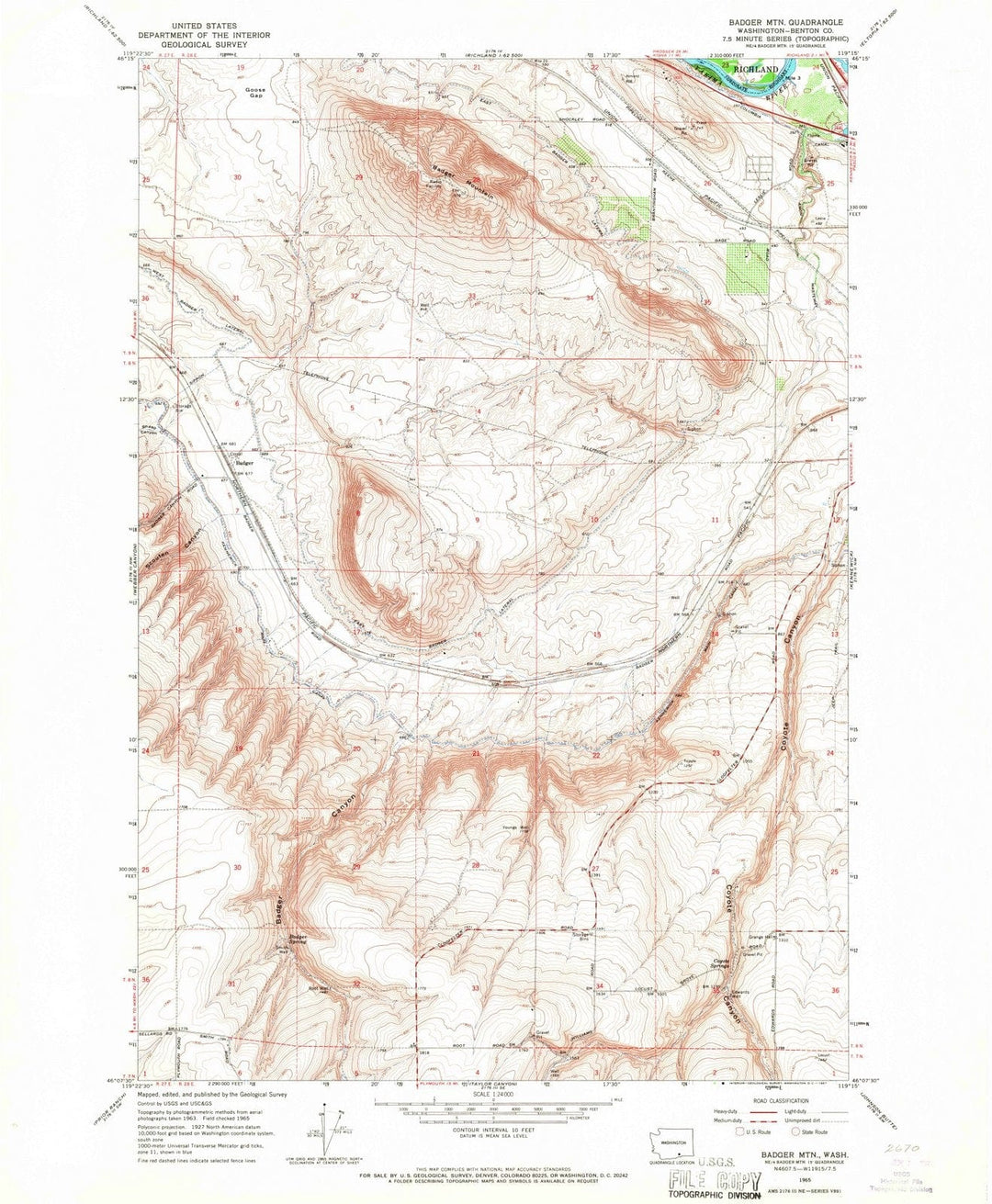 1965 Badger MTN, WA - Washington - USGS Topographic Map