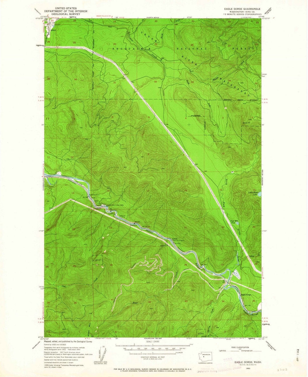 1953 Eagle Gorge, WA - Washington - USGS Topographic Map