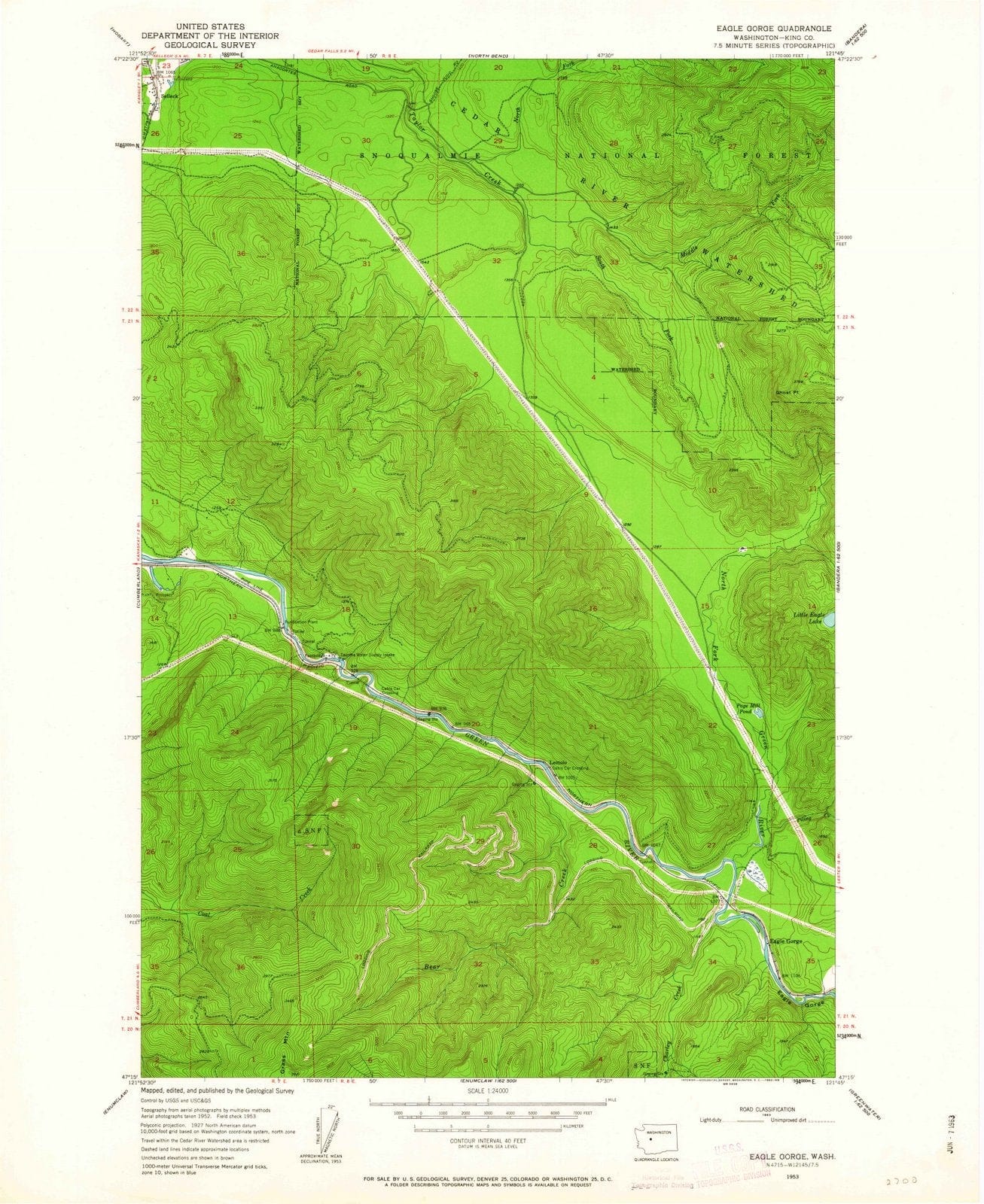 1953 Eagle Gorge, WA - Washington - USGS Topographic Map