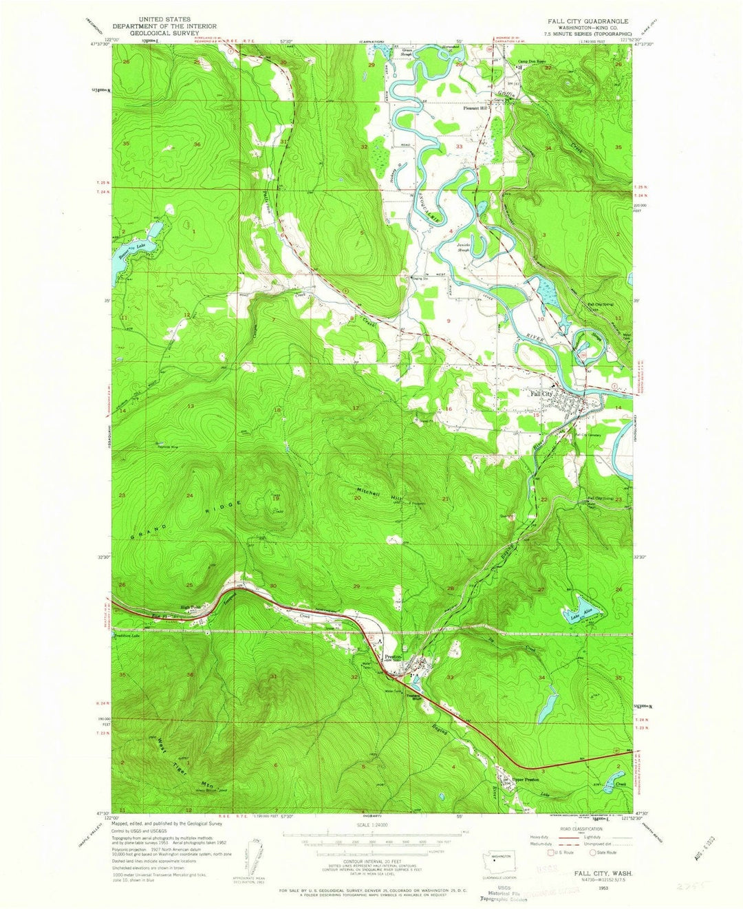 1953 Fall City, WA - Washington - USGS Topographic Map