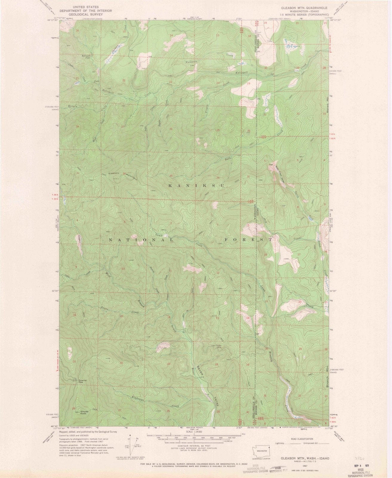 1967 Gleason MTN, WA - Washington - USGS Topographic Map – Historic ...