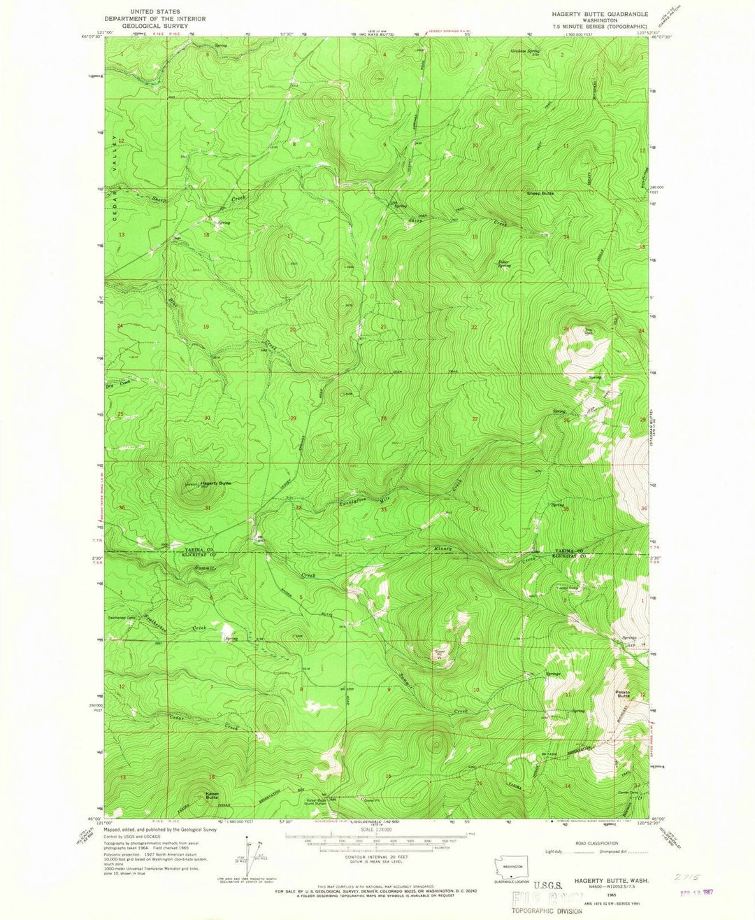 1965 Hagerty Butte, WA - Washington - USGS Topographic Map