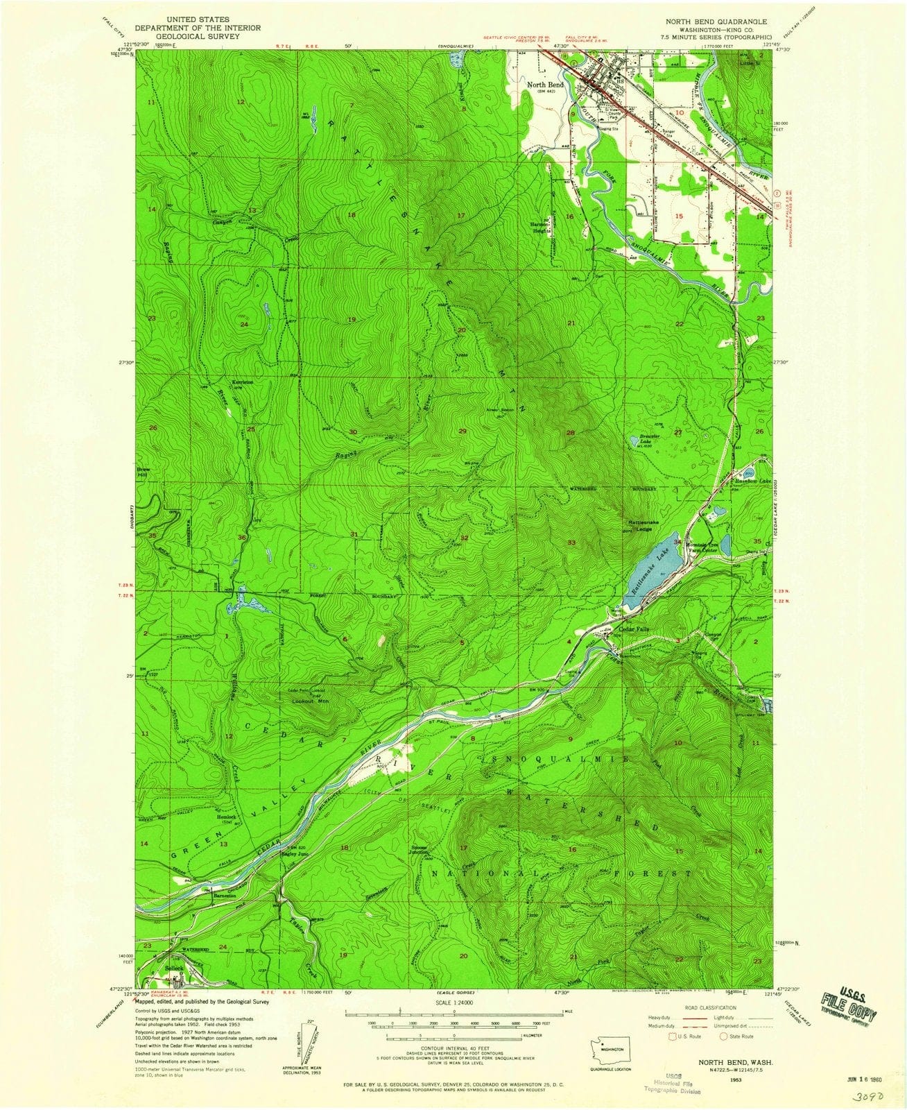 1953 North Bend, WA - Washington - USGS Topographic Map