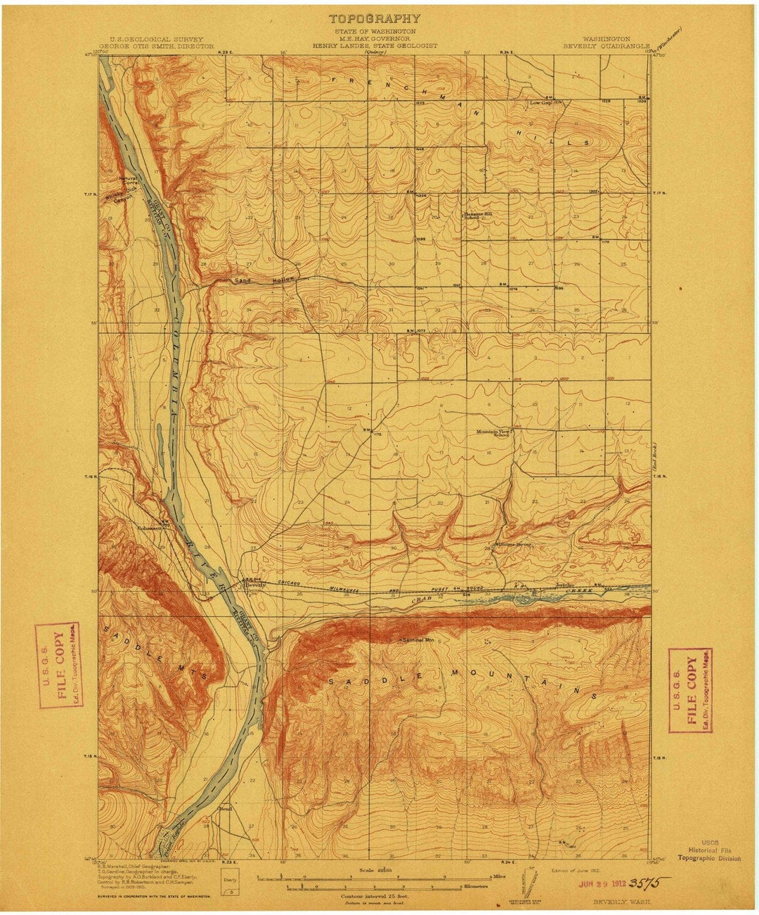 1912 Beverly, WA - Washington - USGS Topographic Map