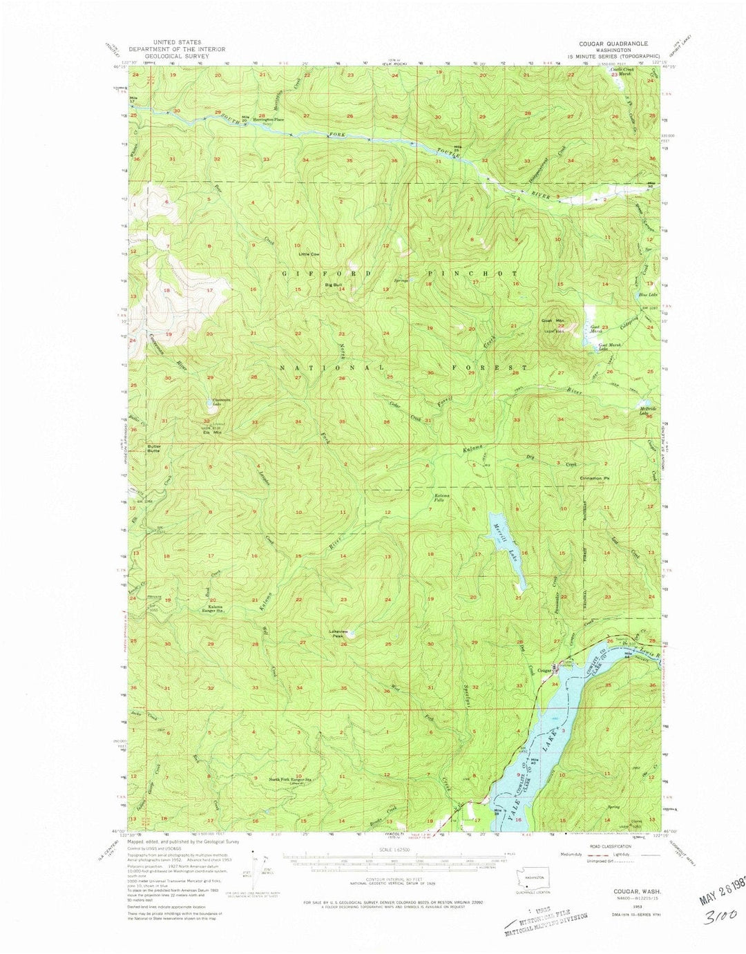 1953 Cougar, WA - Washington - USGS Topographic Map