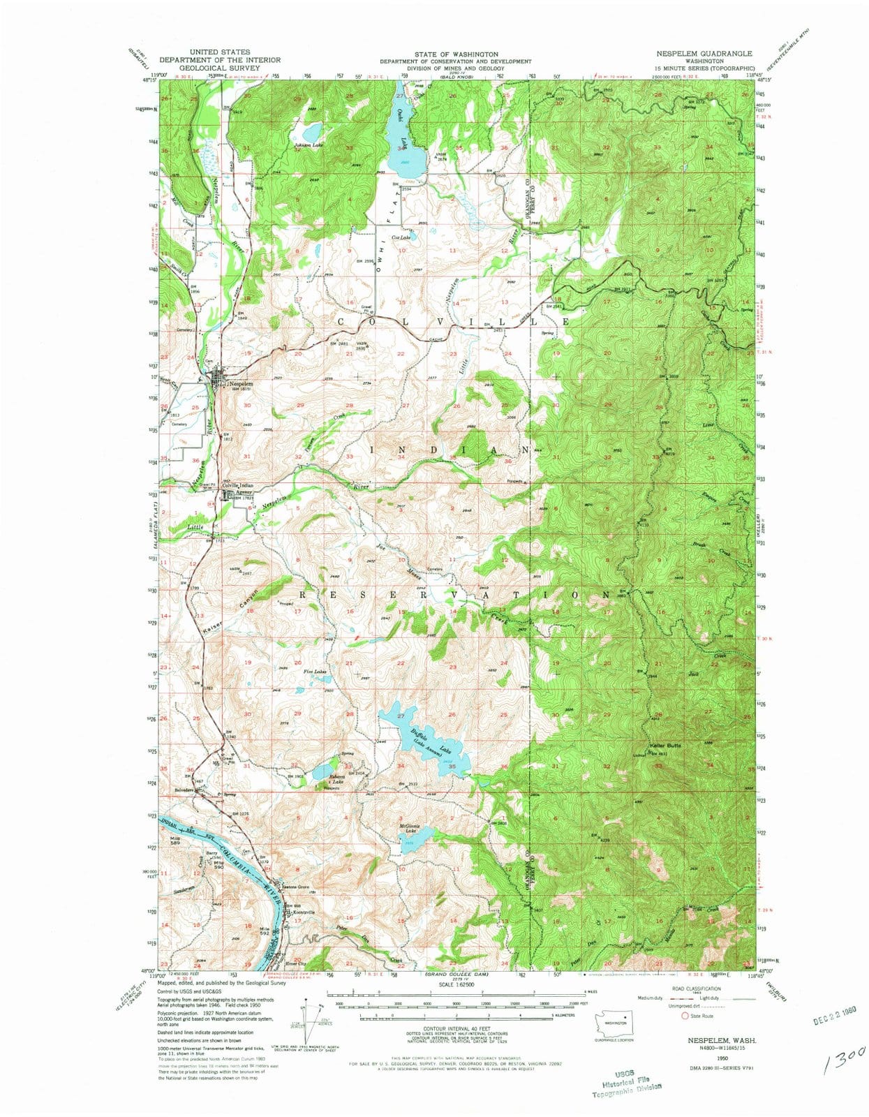 1950 Nespelem, WA - Washington - USGS Topographic Map