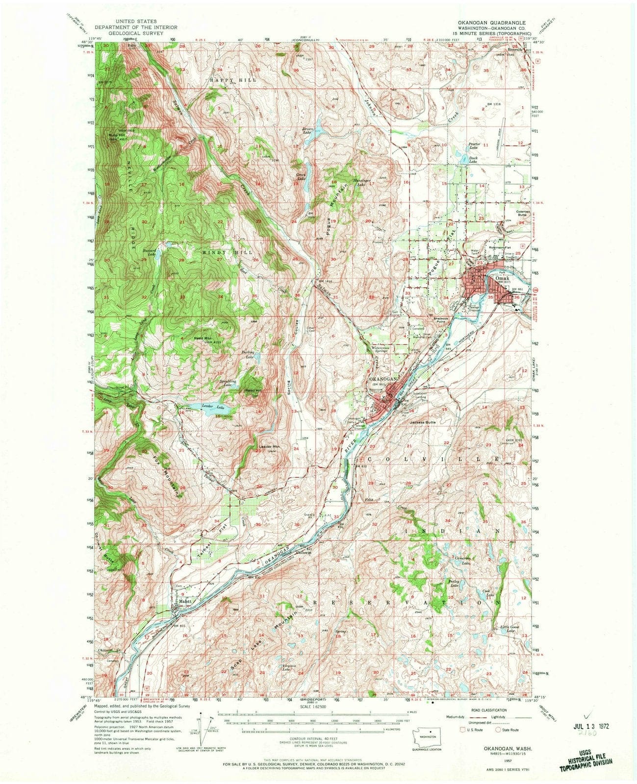 1957 Okanogan, WA - Washington - USGS Topographic Map