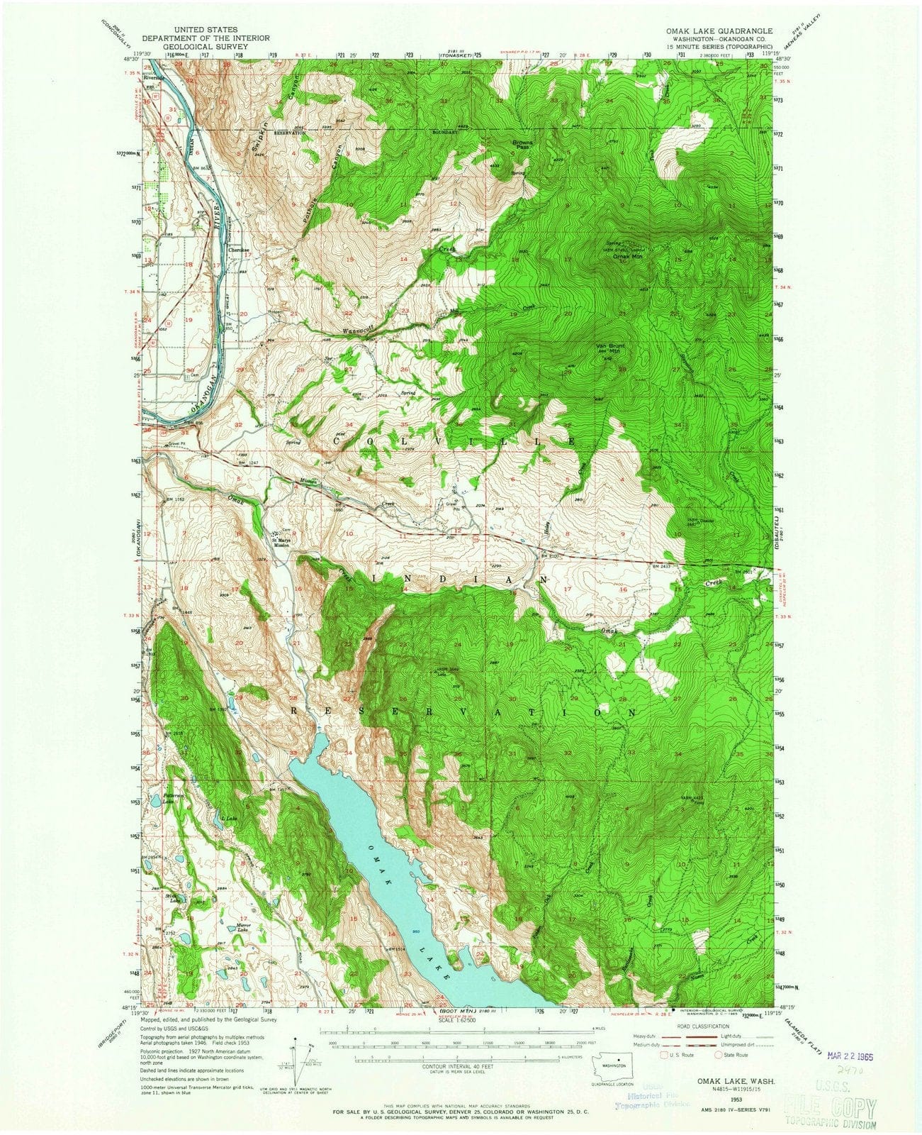 1953 Omak Lake, WA - Washington - USGS Topographic Map