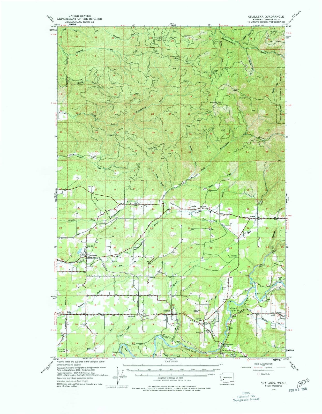 1954 Onalaska, WA - Washington - USGS Topographic Map