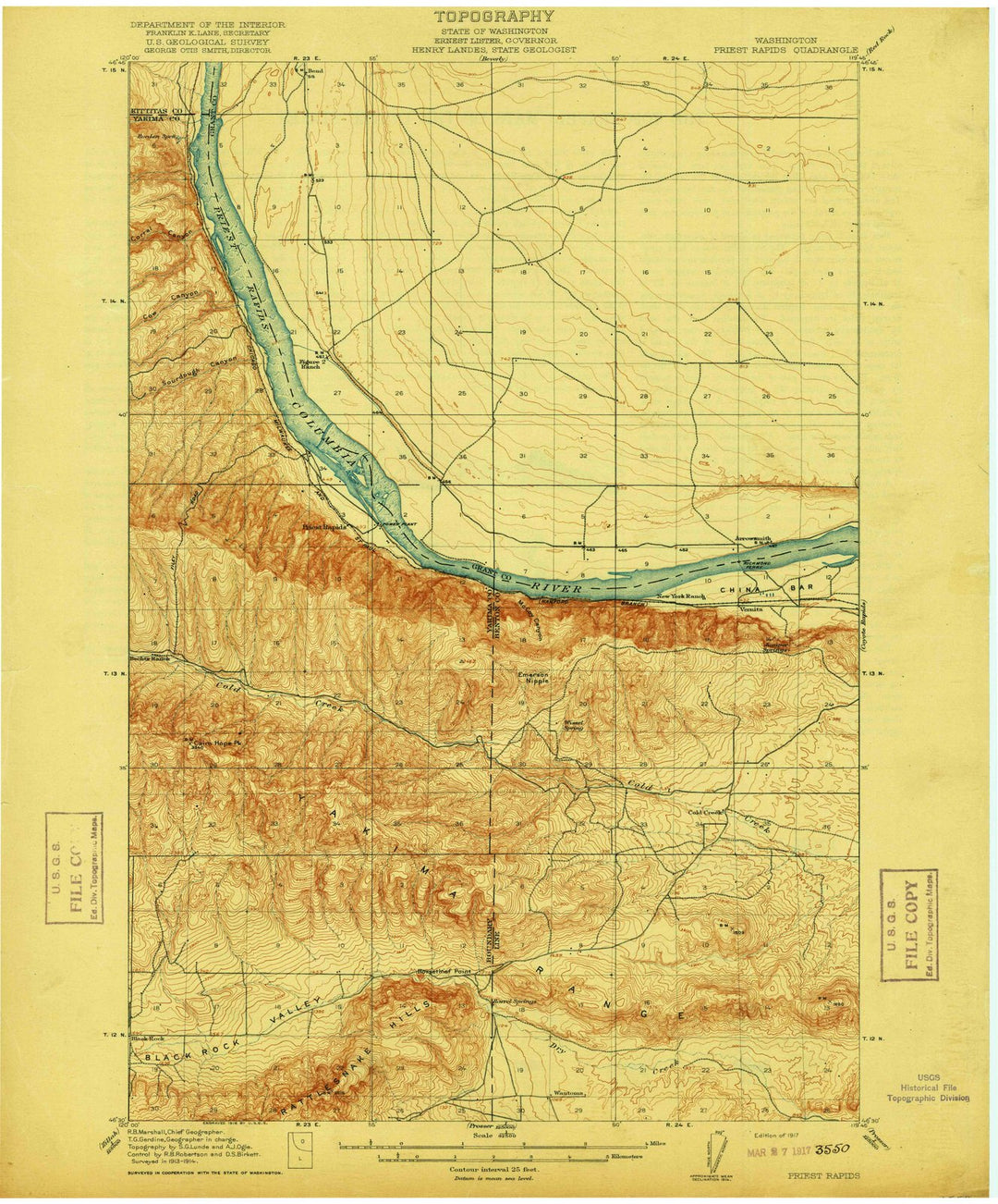 1917 Priest Rapids, WA - Washington - USGS Topographic Map