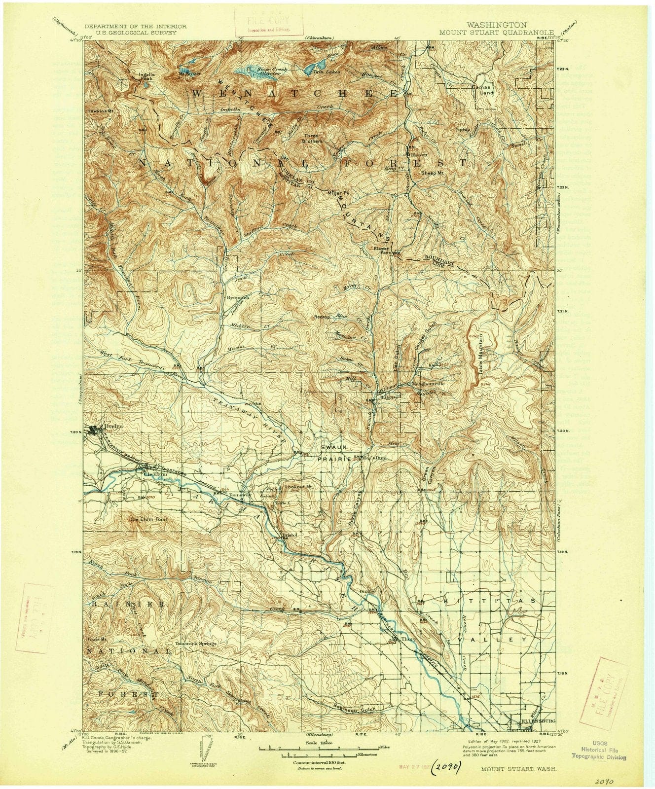 1902 Mt Stuart, WA - Washington - USGS Topographic Map