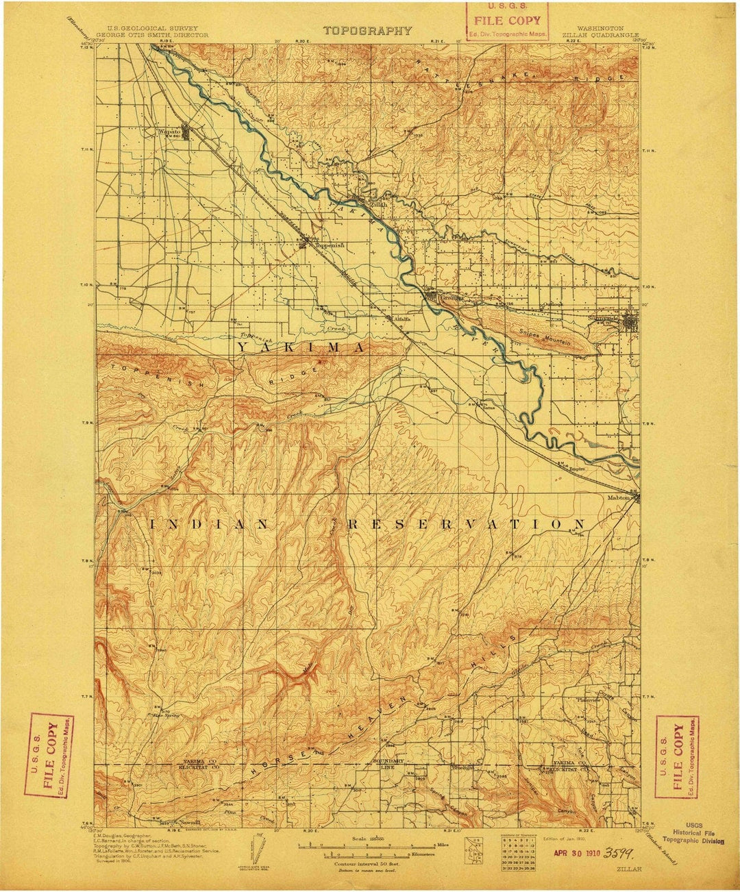 1910 Zillah, WA - Washington - USGS Topographic Map