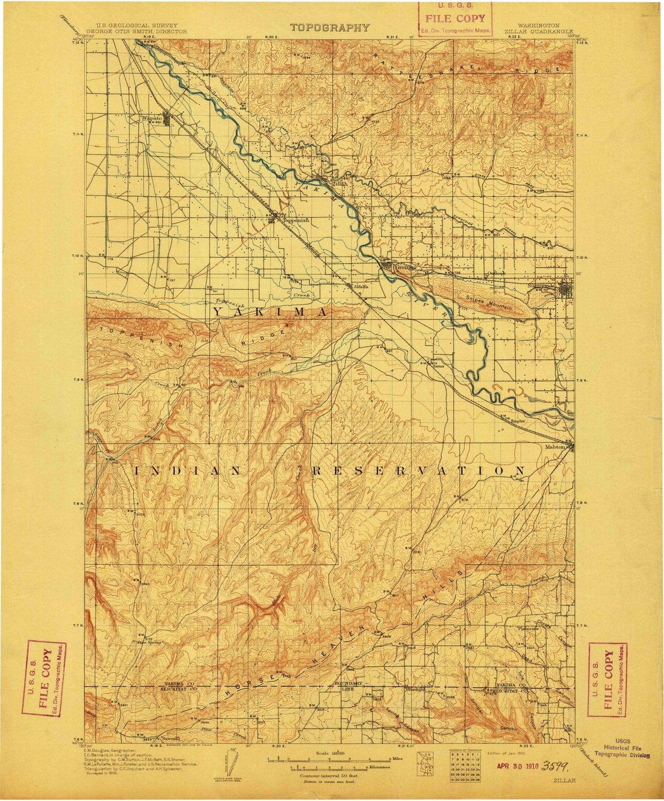 1910 Zillah, WA - Washington - USGS Topographic Map