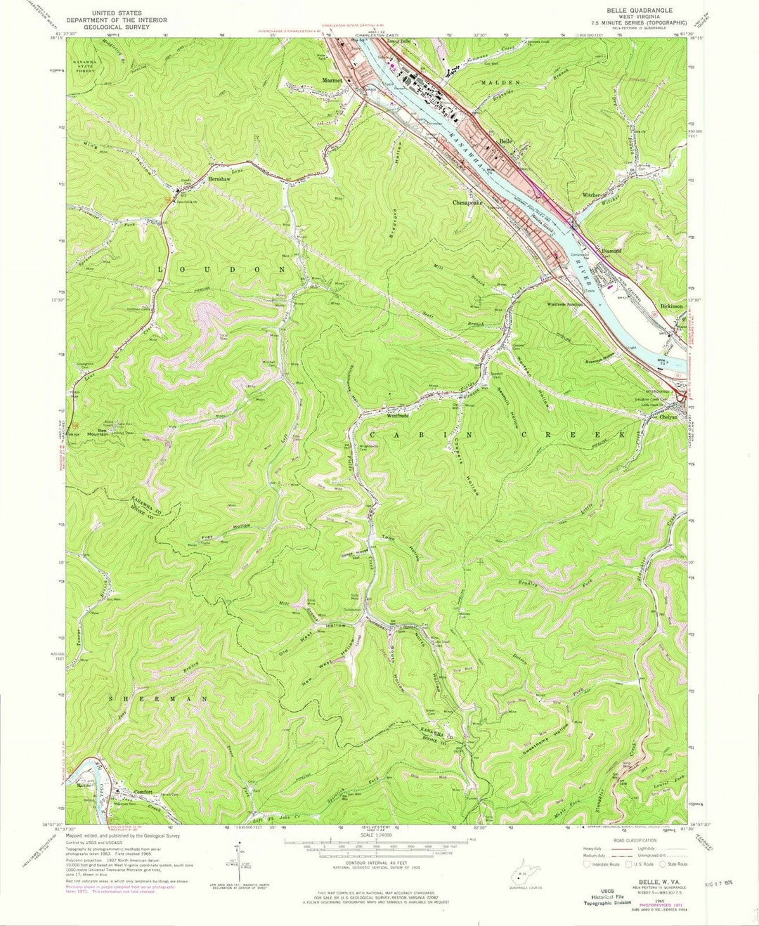 1965 Belle, WV - West Virginia - USGS Topographic Map