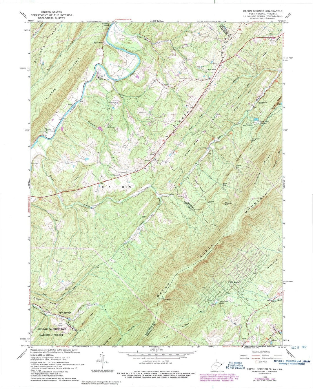1965 Capon Springs, WV - West Virginia - USGS Topographic Map