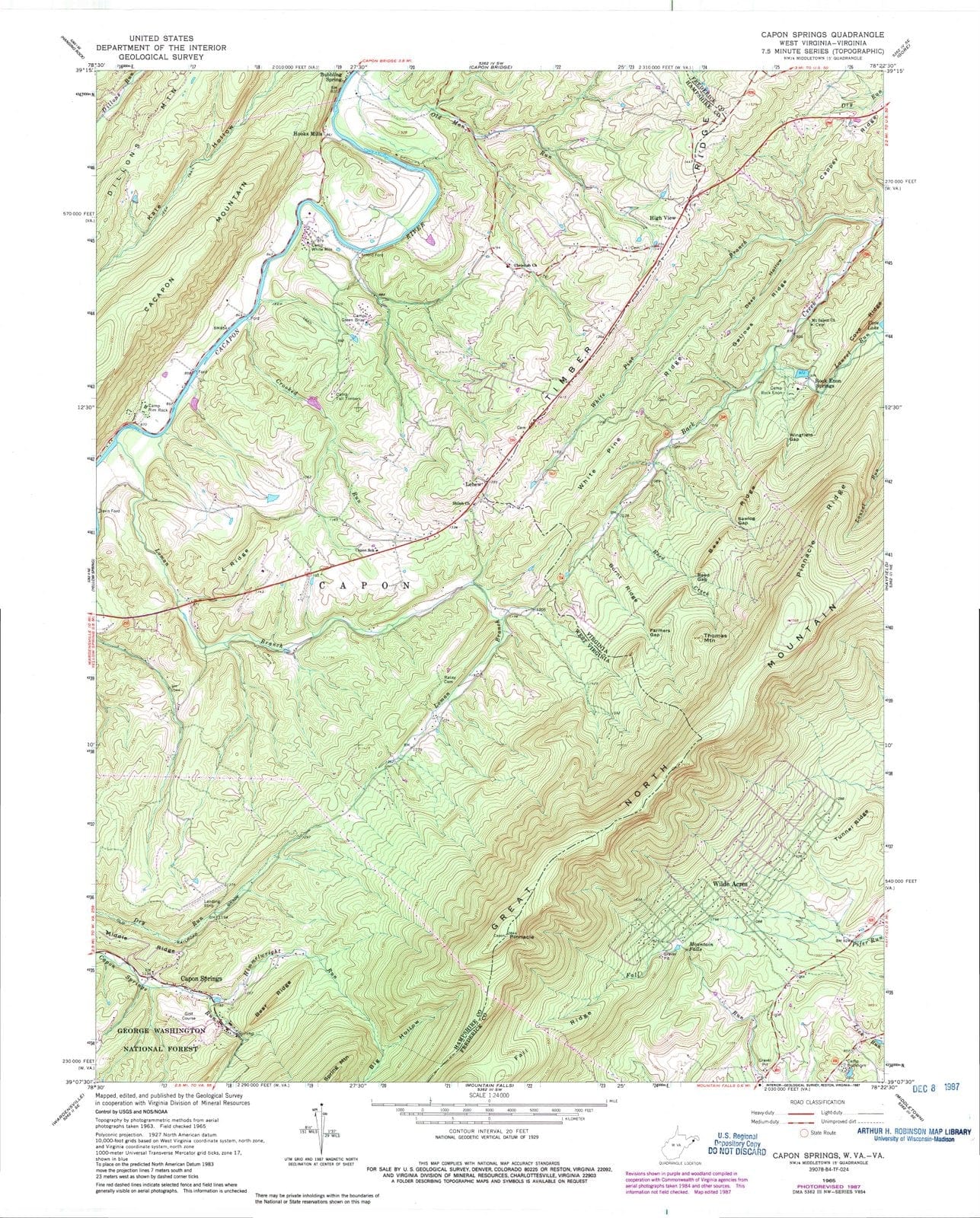 1965 Capon Springs, WV - West Virginia - USGS Topographic Map