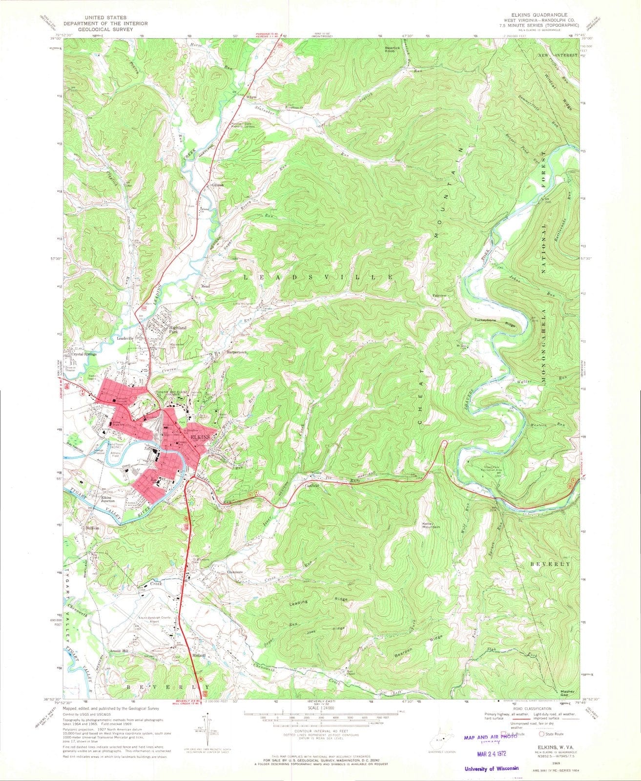 1969 Elkins, WV West Virginia USGS Topographic Map Historic Pictoric