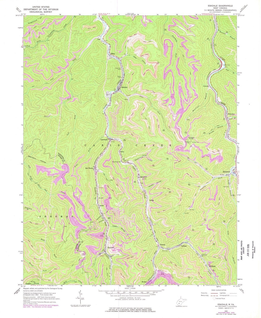 1965 Eskdale, WV - West Virginia - USGS Topographic Map