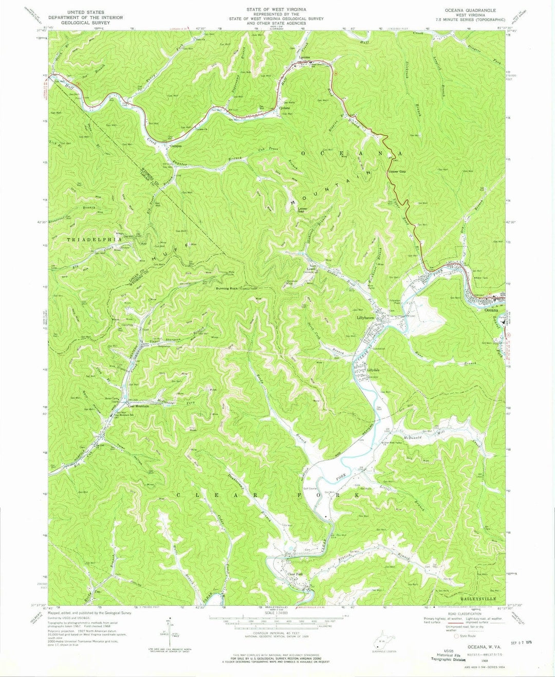 1968 Oceana, WV - West Virginia - USGS Topographic Map