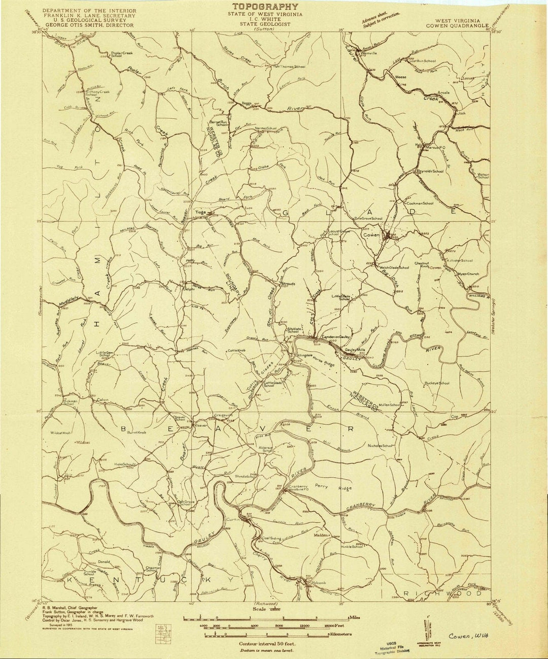 1915 Cowen, WV - West Virginia - USGS Topographic Map