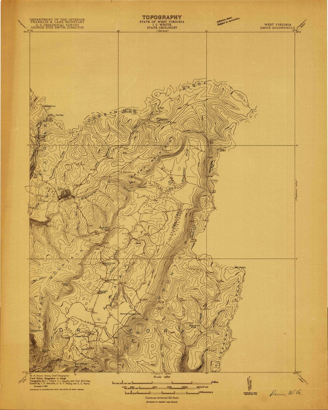 1916 Davis, WV - West Virginia - USGS Topographic Map
