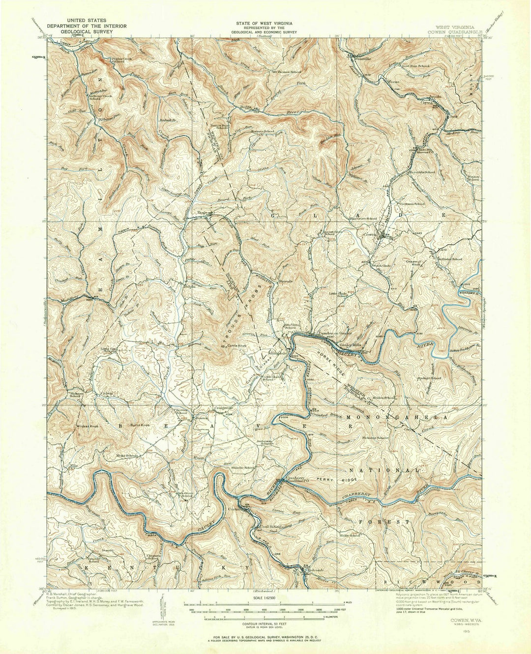 1915 Cowen, WV - West Virginia - USGS Topographic Map v2