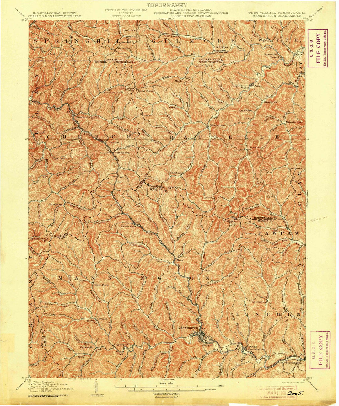 1905 Mannington, WV - West Virginia - USGS Topographic Map