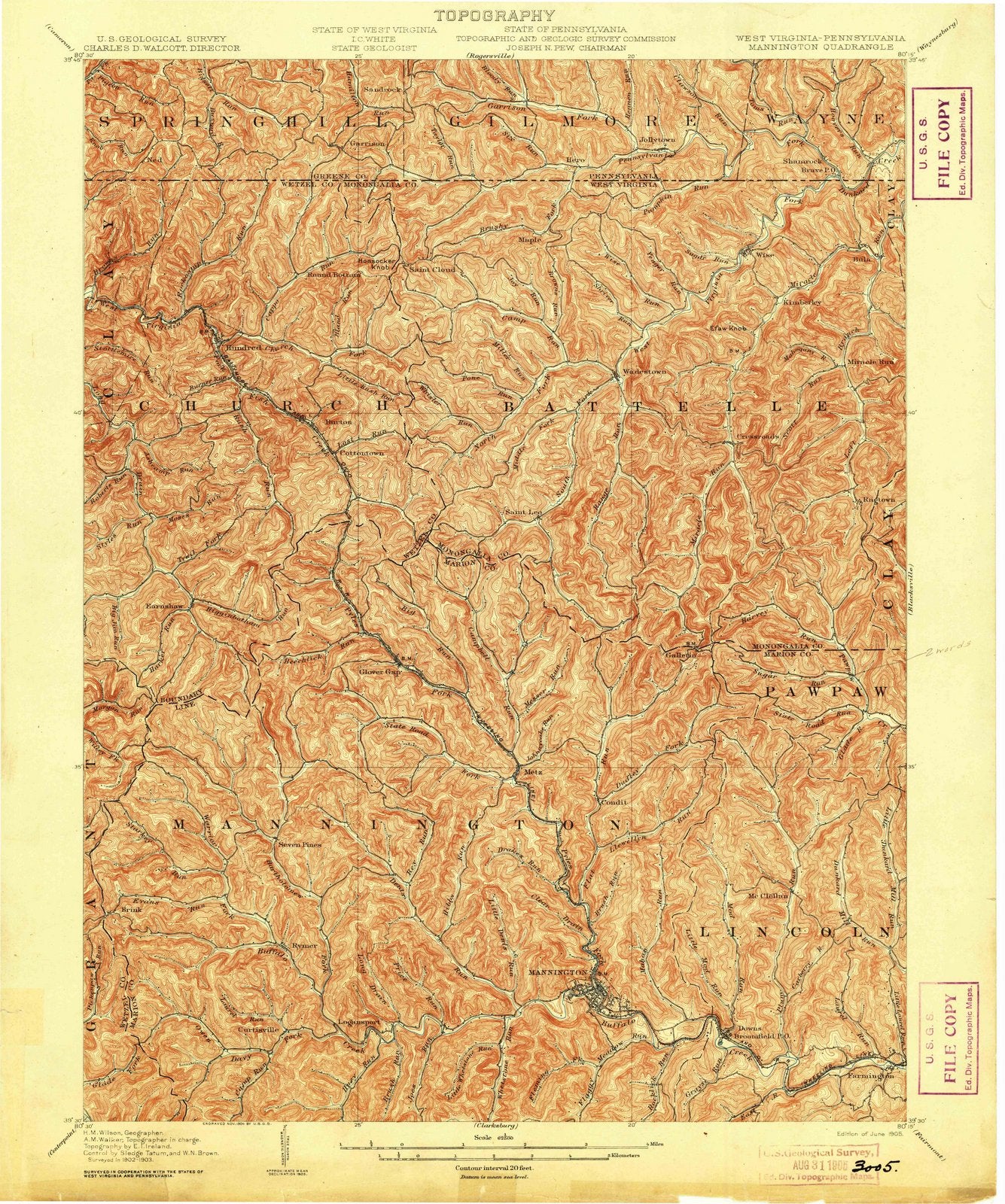 1905 Mannington, WV - West Virginia - USGS Topographic Map
