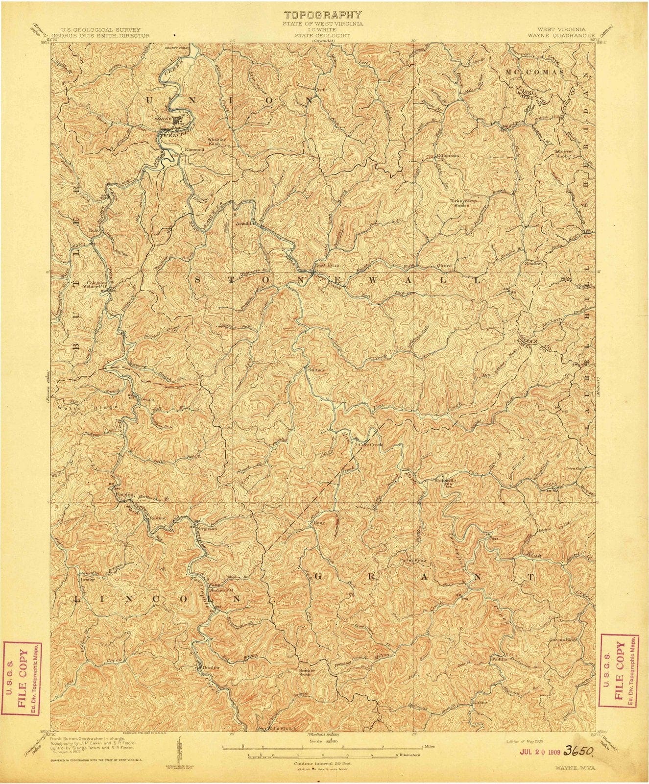 1909 Wayne, WV - West Virginia - USGS Topographic Map