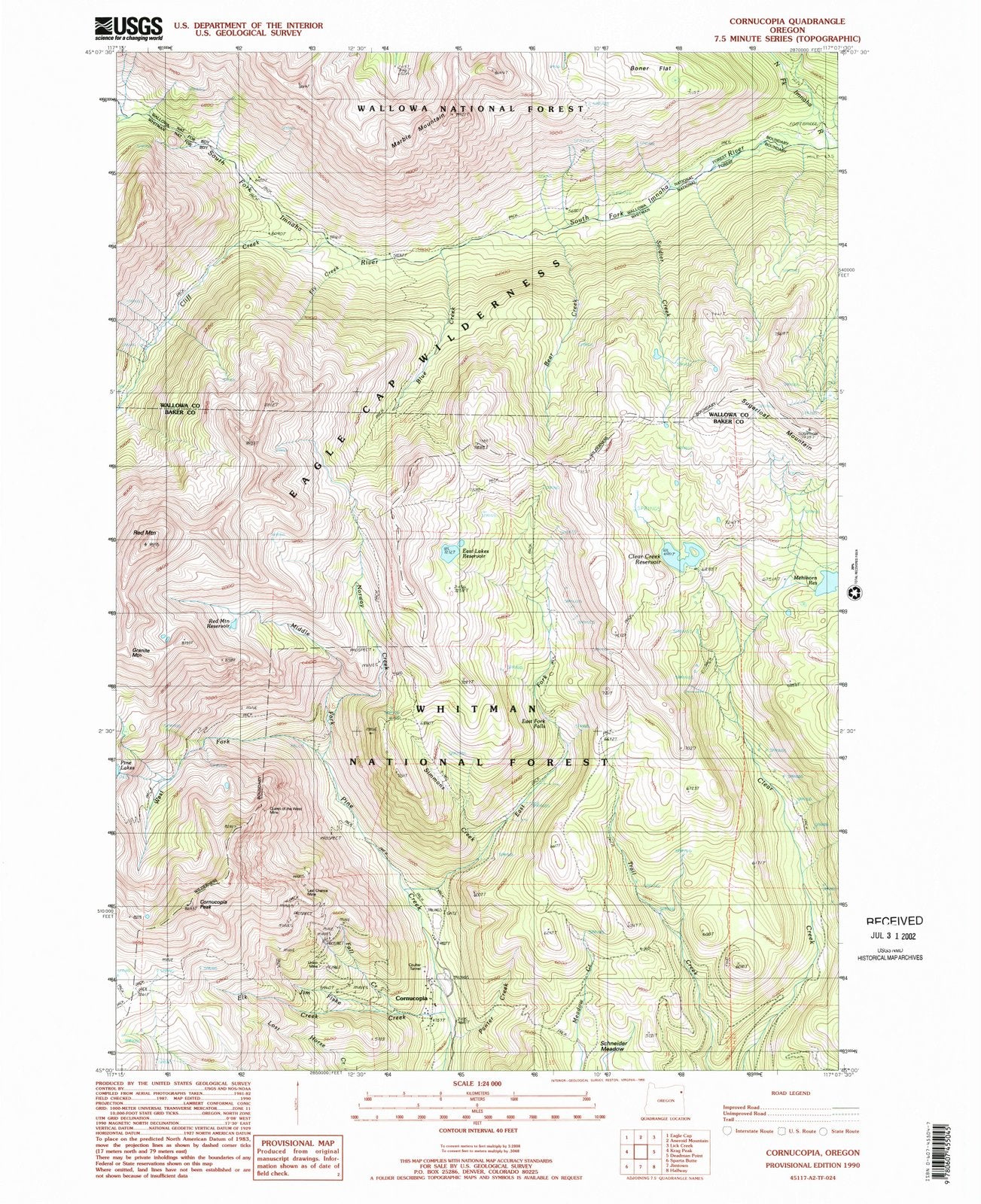 1990 Cornucopia, OR - Oregon - USGS Topographic Map