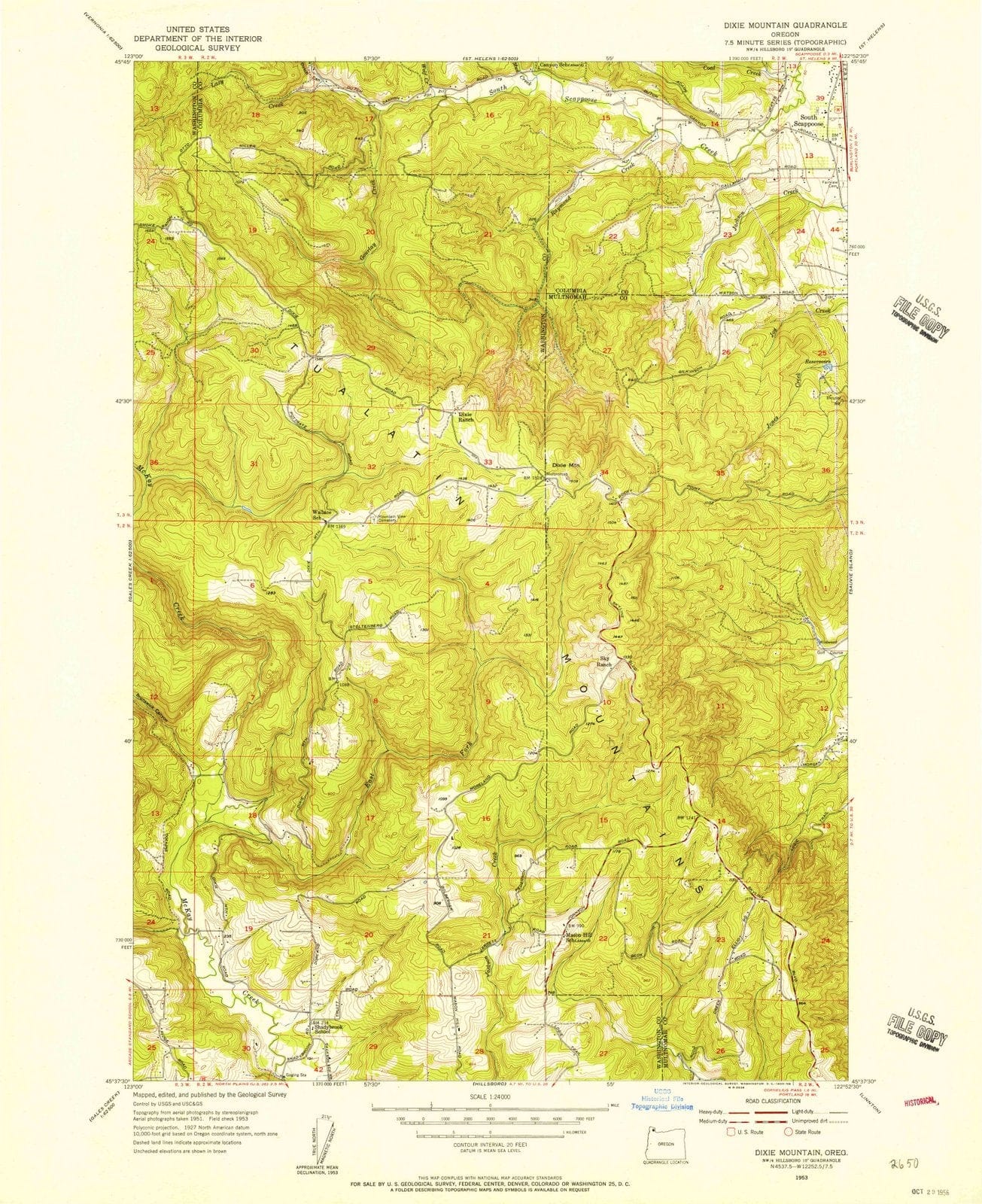 1953 Dixie Mountain, OR - Oregon - USGS Topographic Map