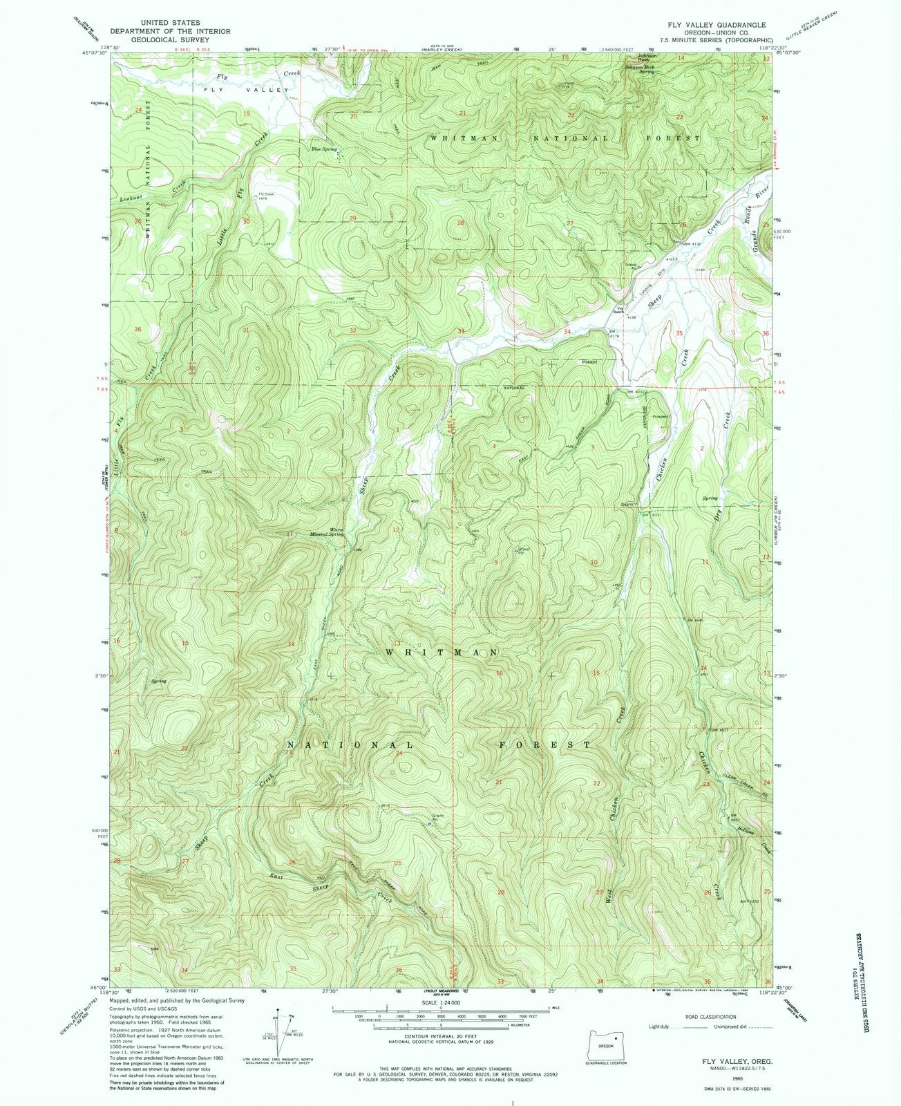 1965 Fly Valley, OR - Oregon - USGS Topographic Map