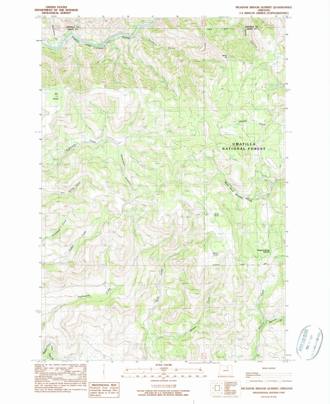 1990 Meadow Brook Summit, OR - Oregon - USGS Topographic Map