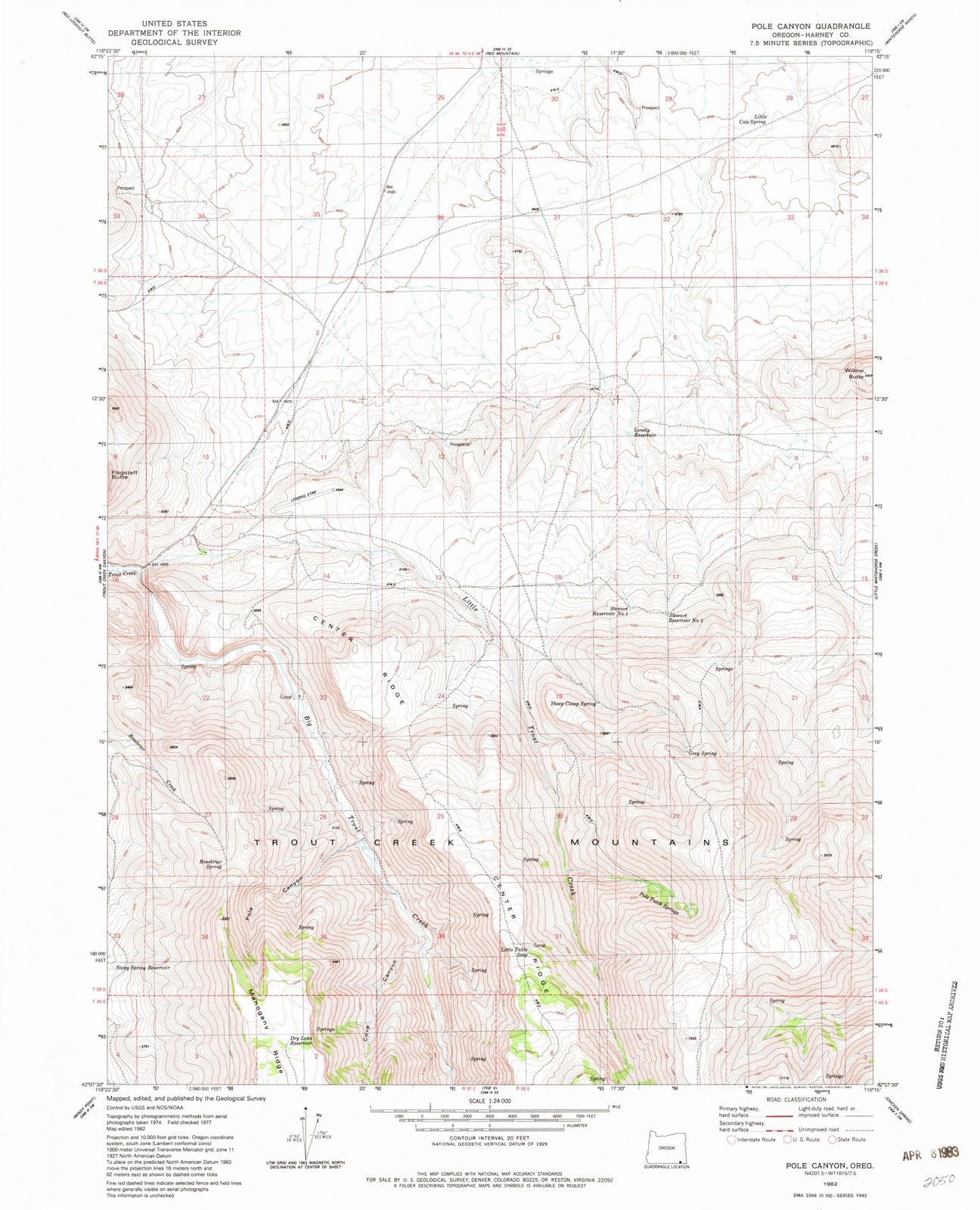 1982 Pole Canyon, OR - Oregon - USGS Topographic Map