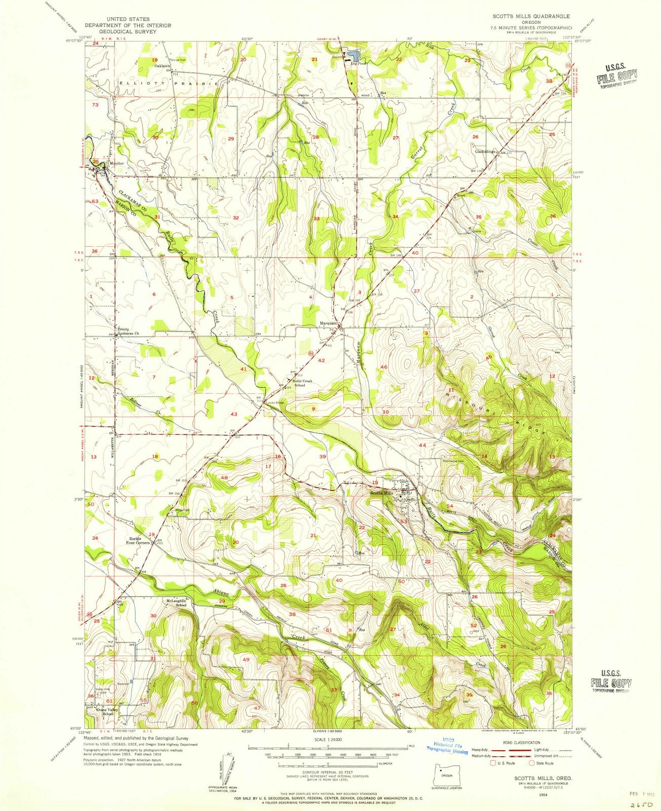 1954 Scotts Mills, OR - Oregon - USGS Topographic Map