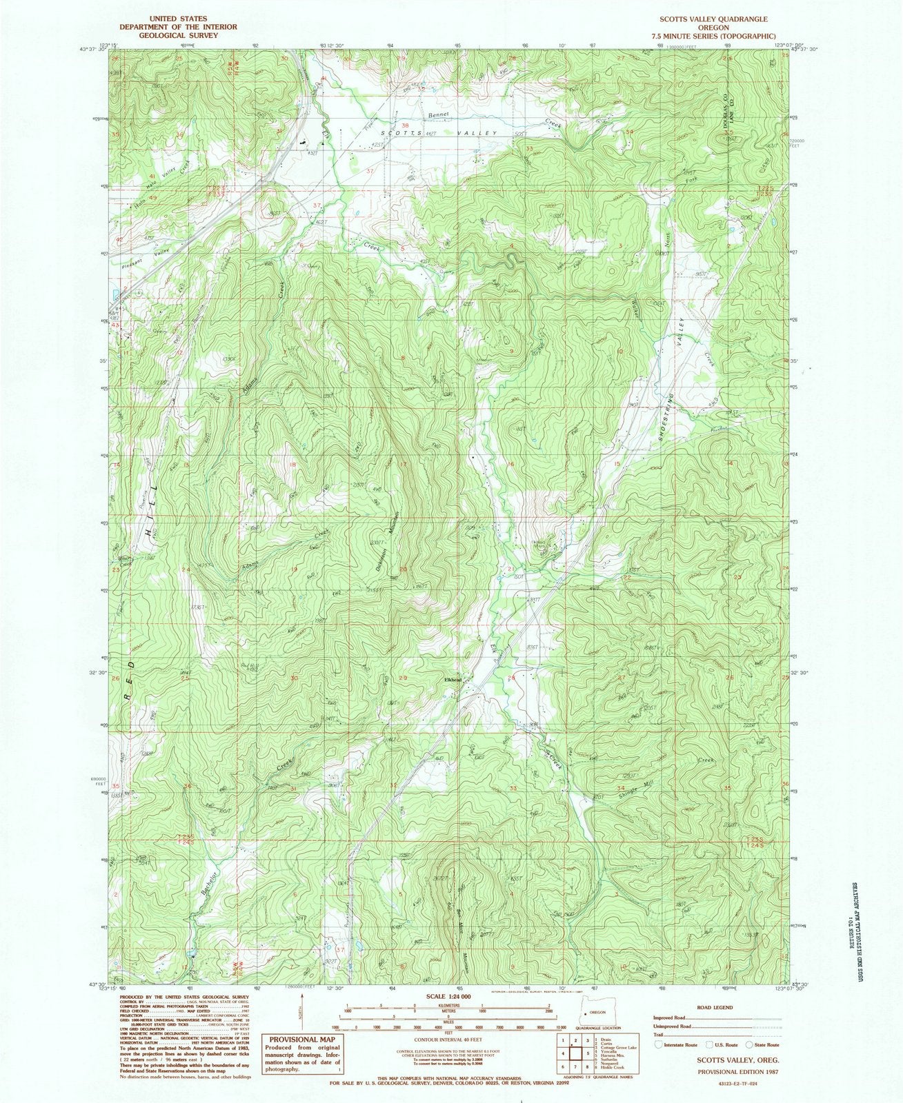 1987 Scotts Valley, OR - Oregon - USGS Topographic Map
