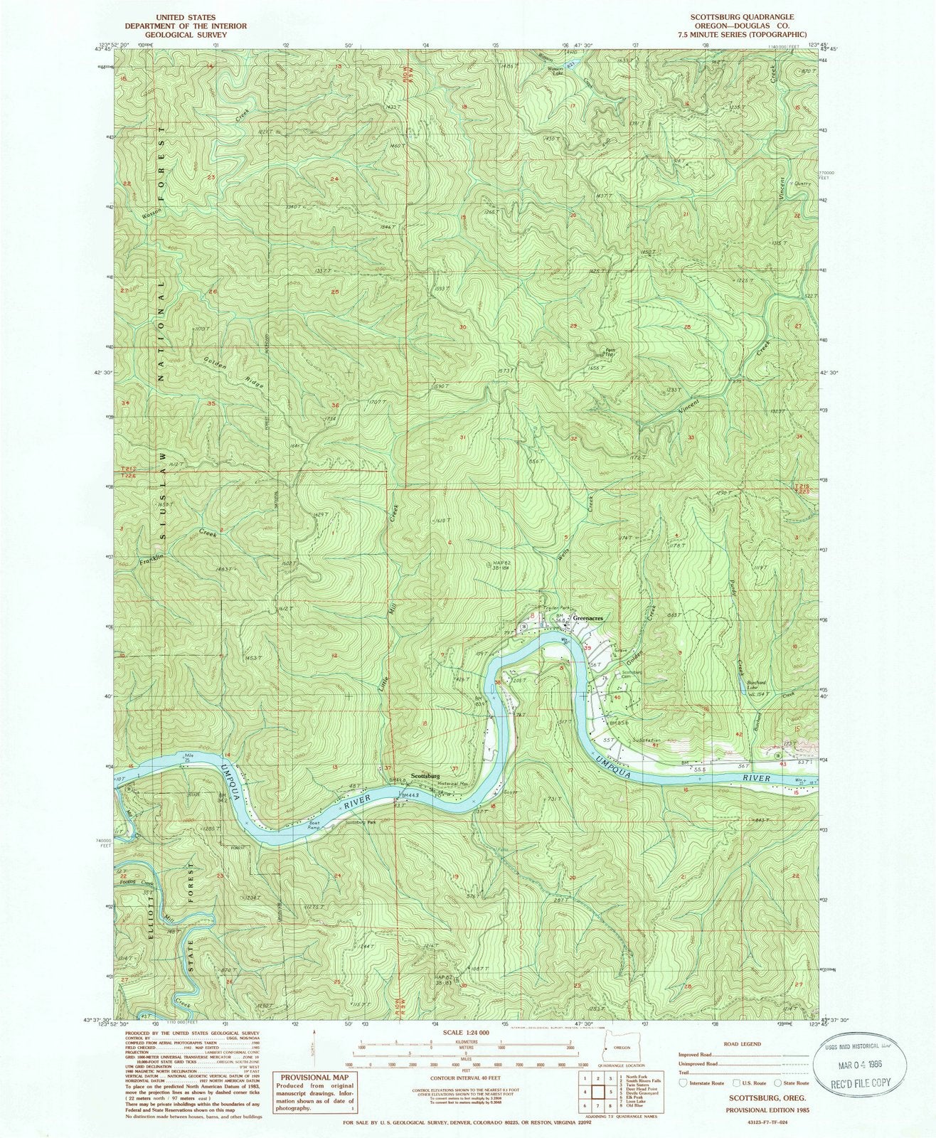1985 Scottsburg, OR - Oregon - USGS Topographic Map