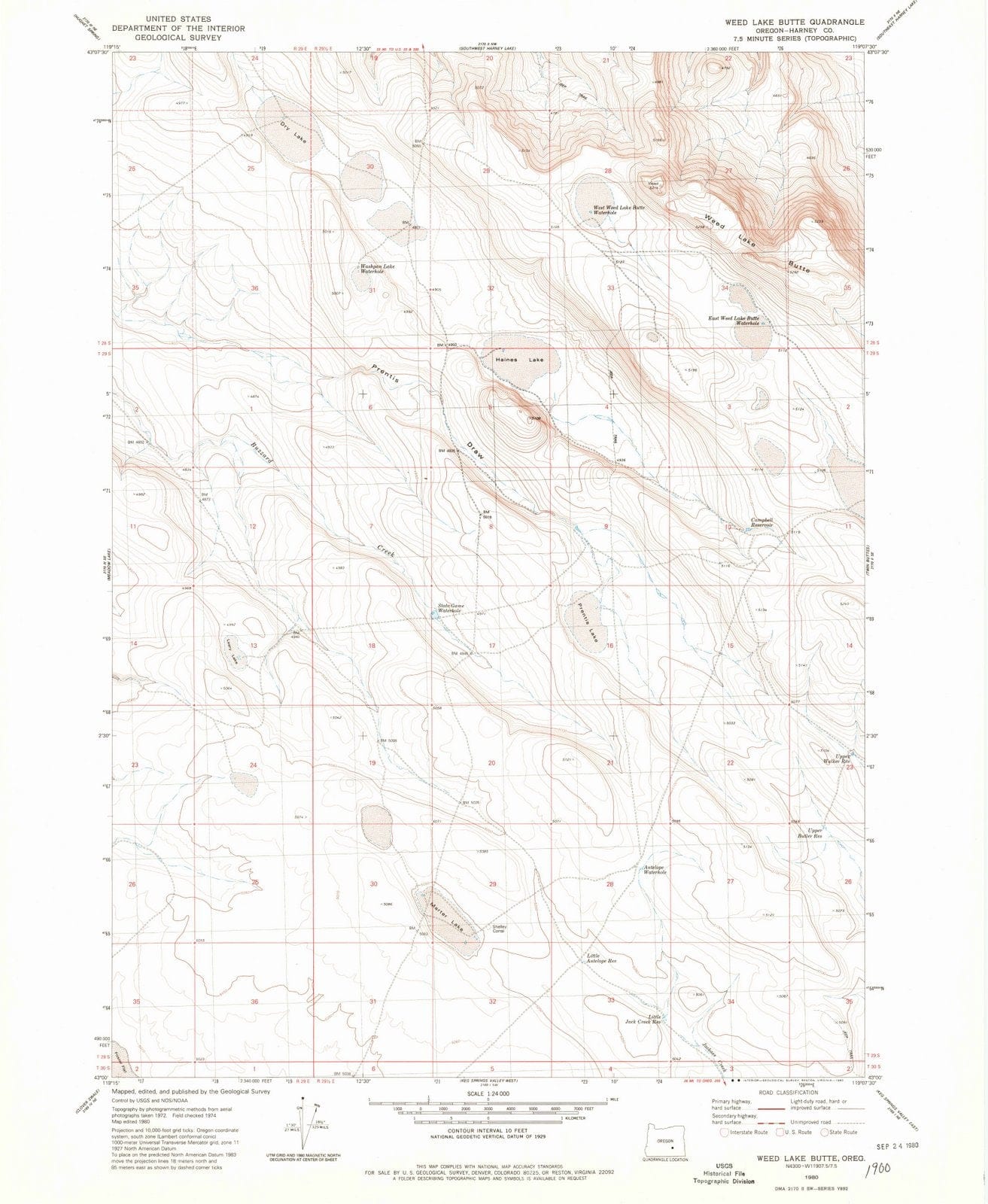 1980 Weed Lake Butte, OR - Oregon - USGS Topographic Map