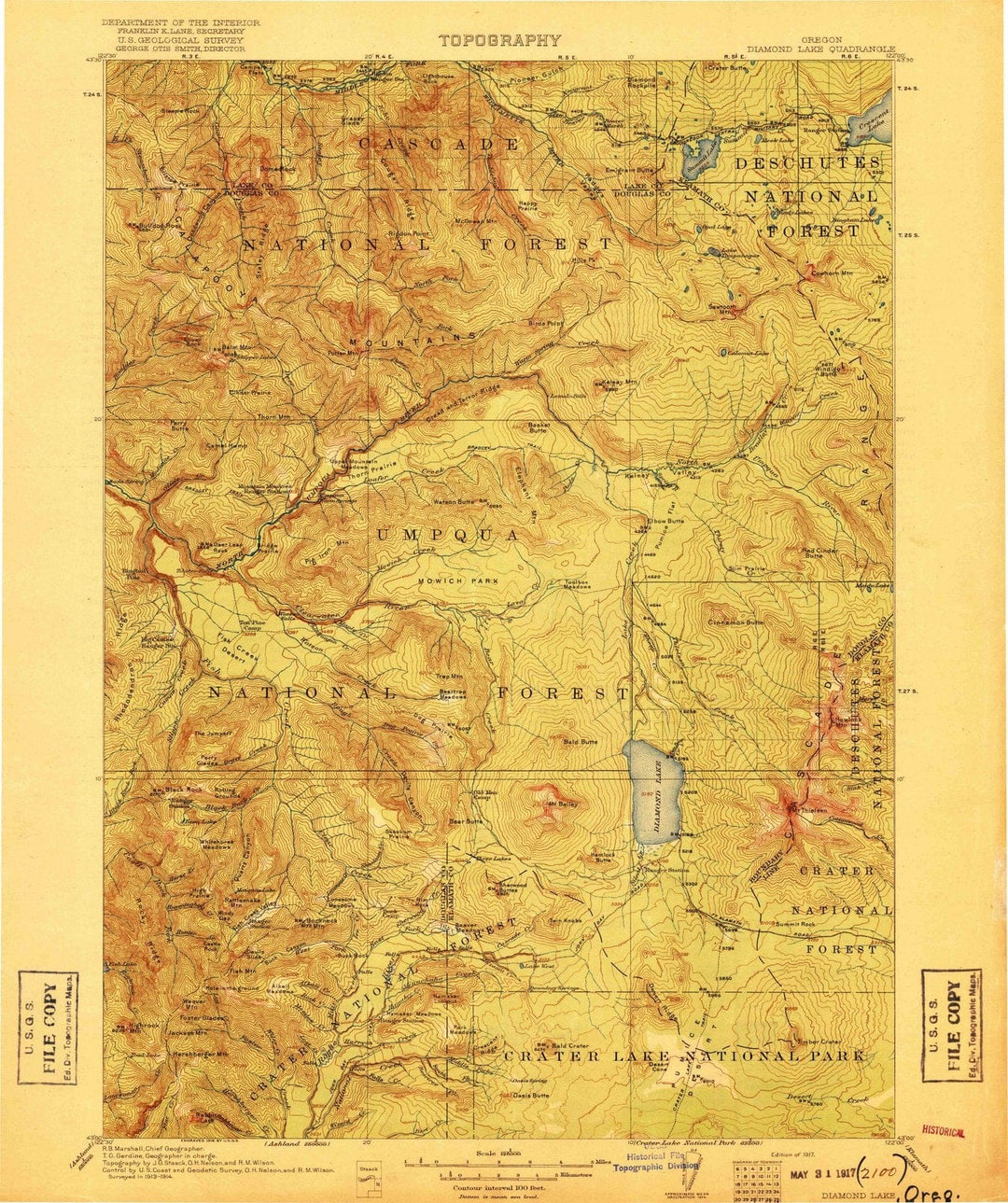 1917 Diamond Lake, OR - Oregon - USGS Topographic Map