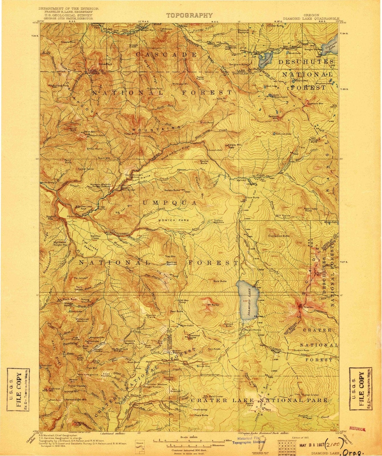 1917 Diamond Lake, OR - Oregon - USGS Topographic Map